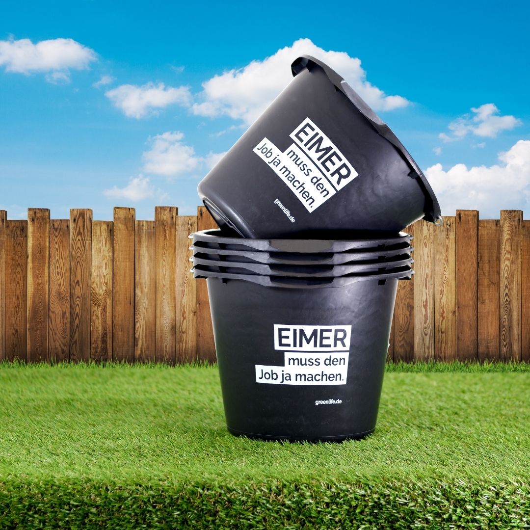 Schwarzer 12 l Eimer mit Aufdruck 'Eimer muss den Job ja machen' von GreenLife