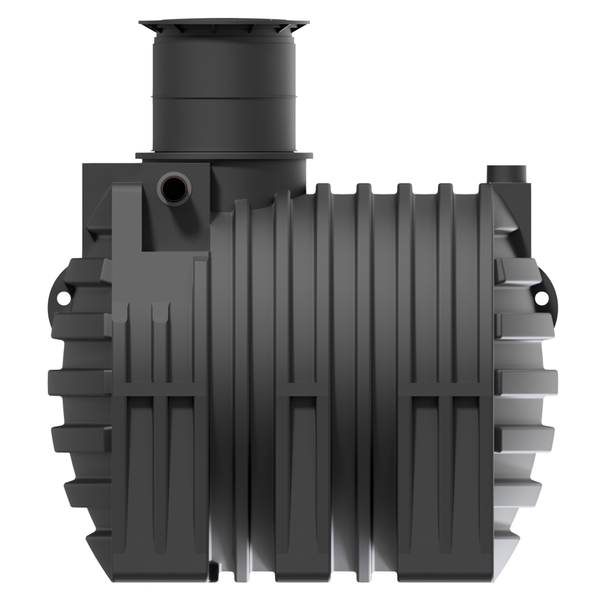 Erdtank 4.700 l mit Tankeinbaufilter, Seitenansicht.