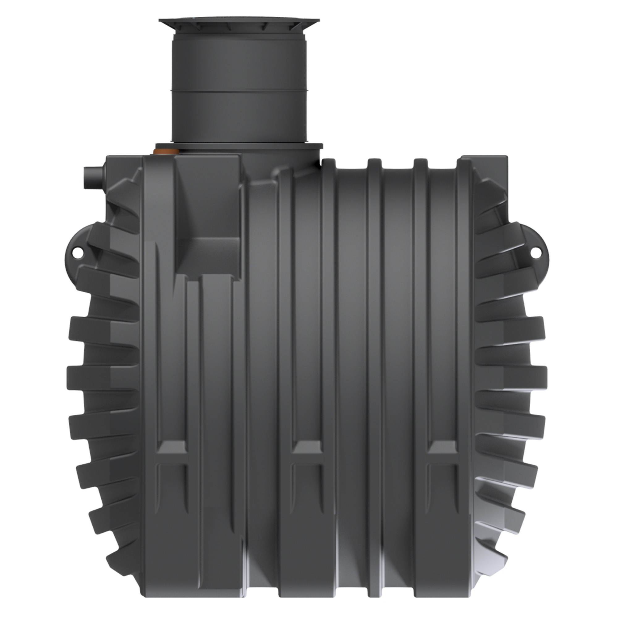6500 L Erdtank mit Zulaufberuhiger – Seitenansicht
