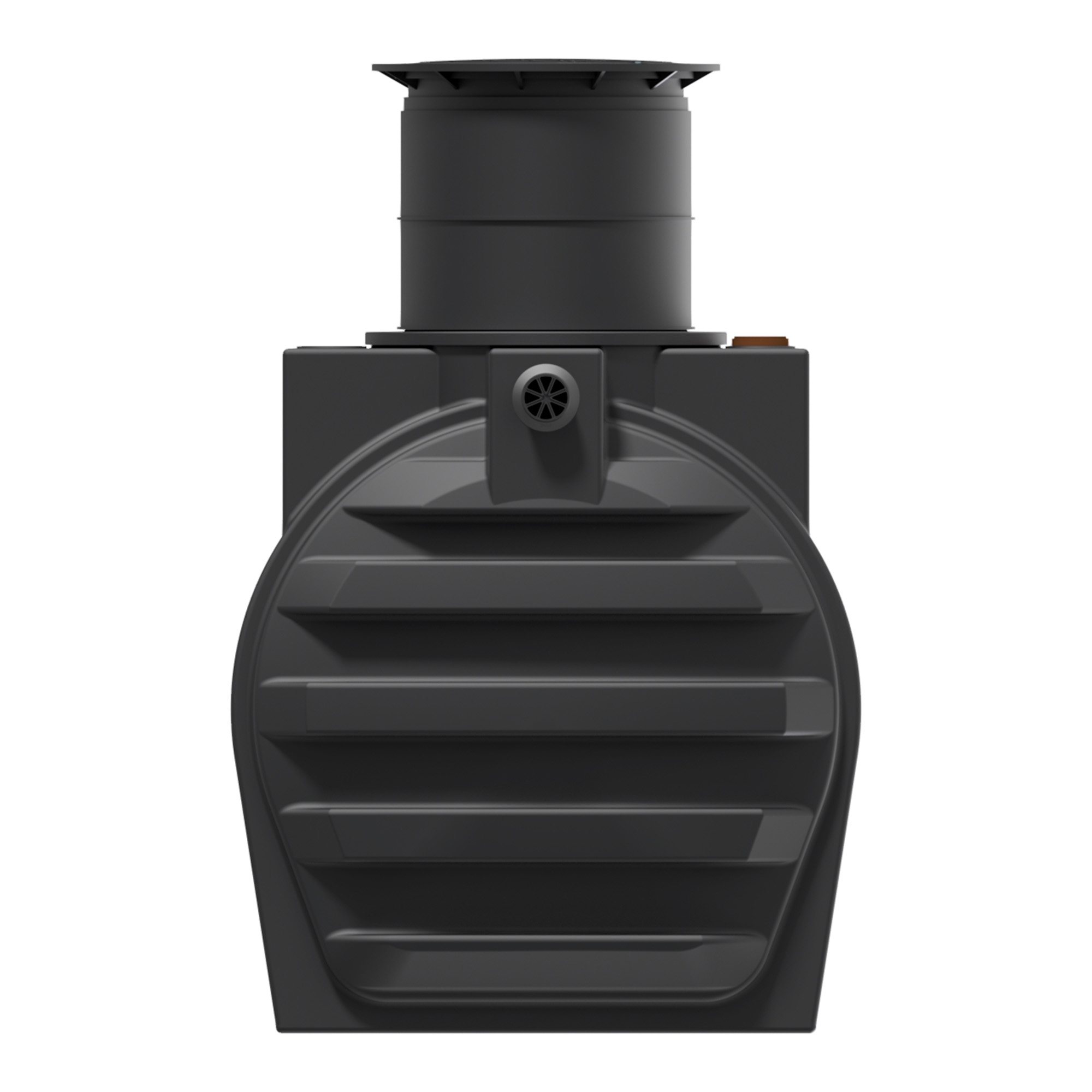 2200 L grundwasserstabiler Erdtank mit Zulaufberuhiger, Seitenansicht