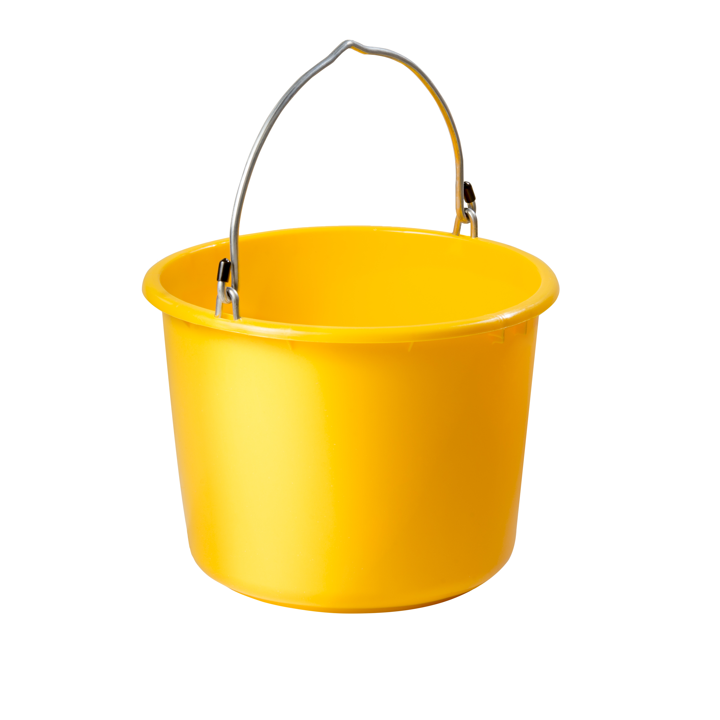 Gelber Eimer mit Metallbügel, kranbar