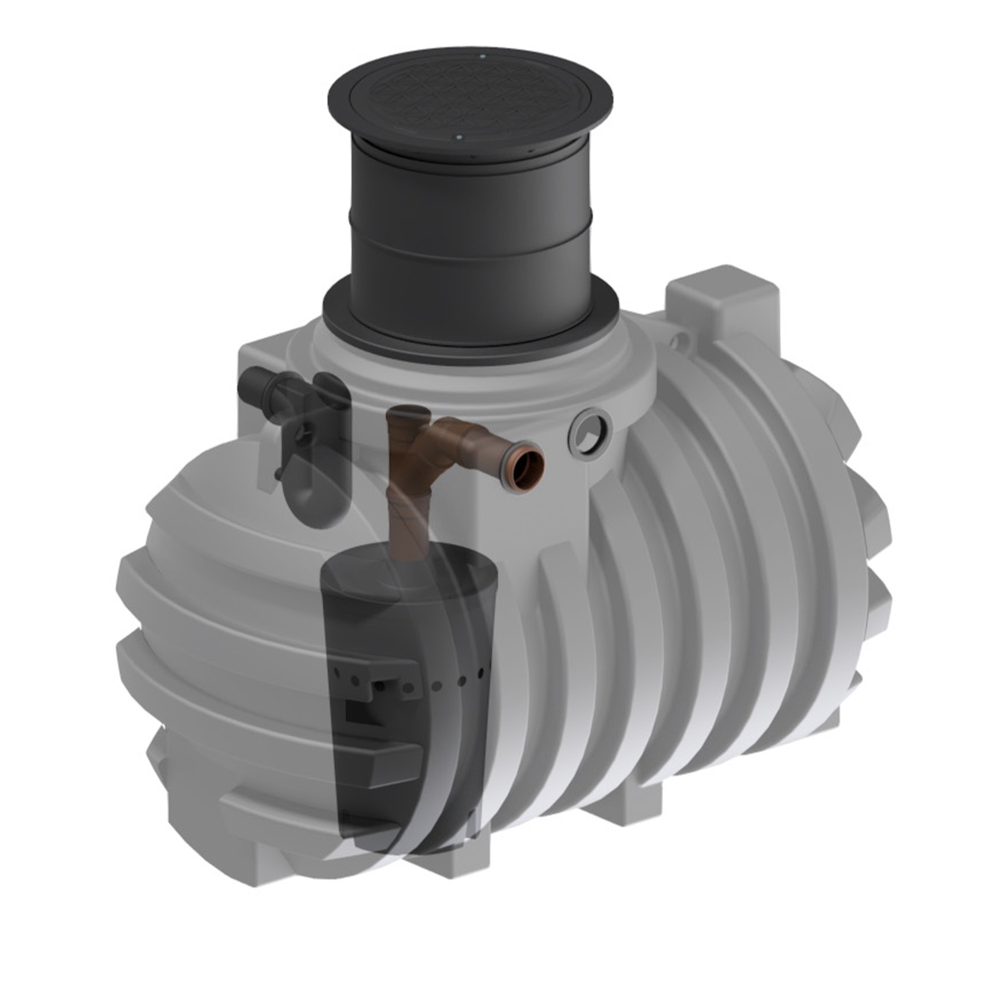 Innenansicht eines 2200 Liter Erdtanks mit Biovitor-System