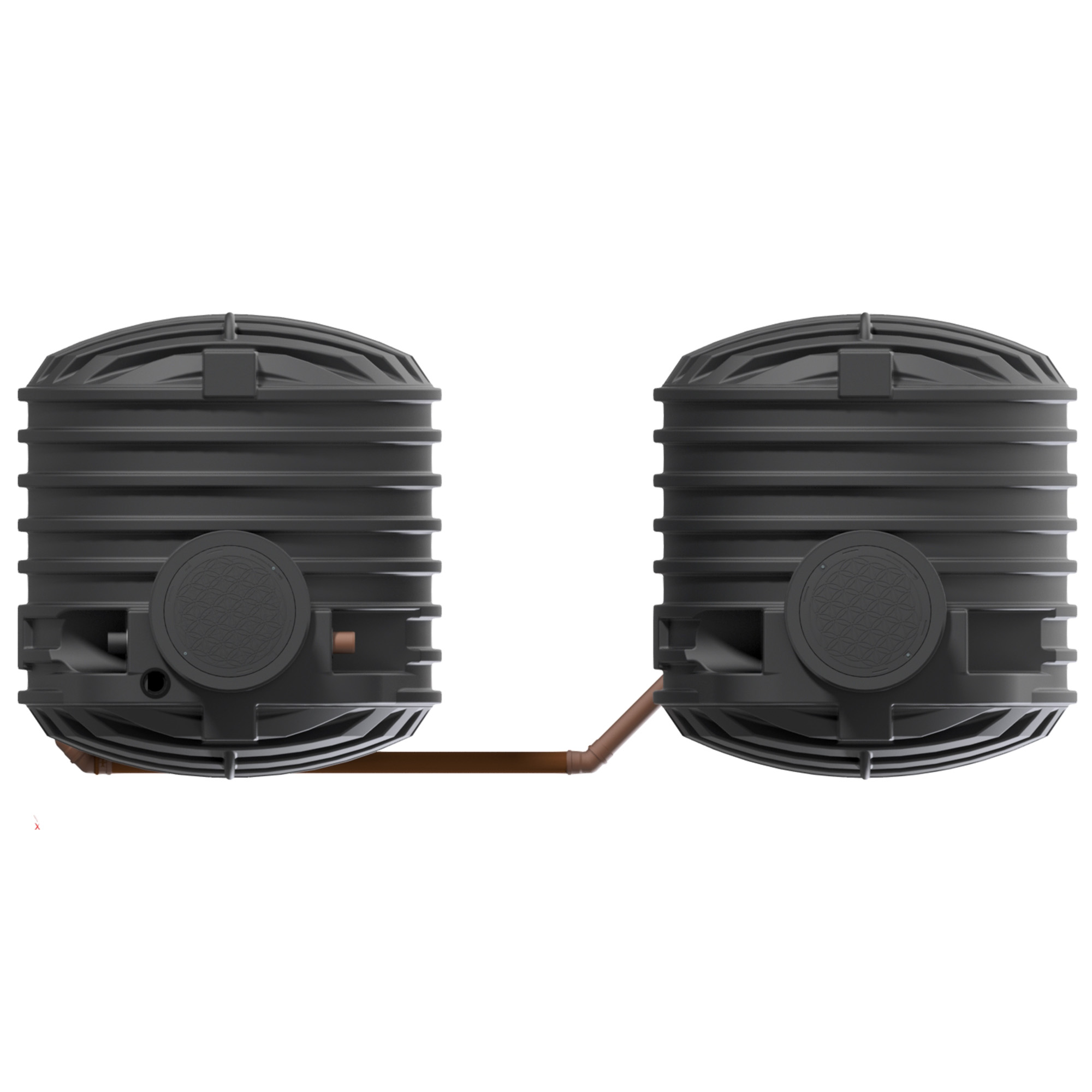 zwei miteinander verbundene Erdtanks mit insgesamt 13000 Liter Volumen, mit Tankeinbaufilter, Ansicht von oben