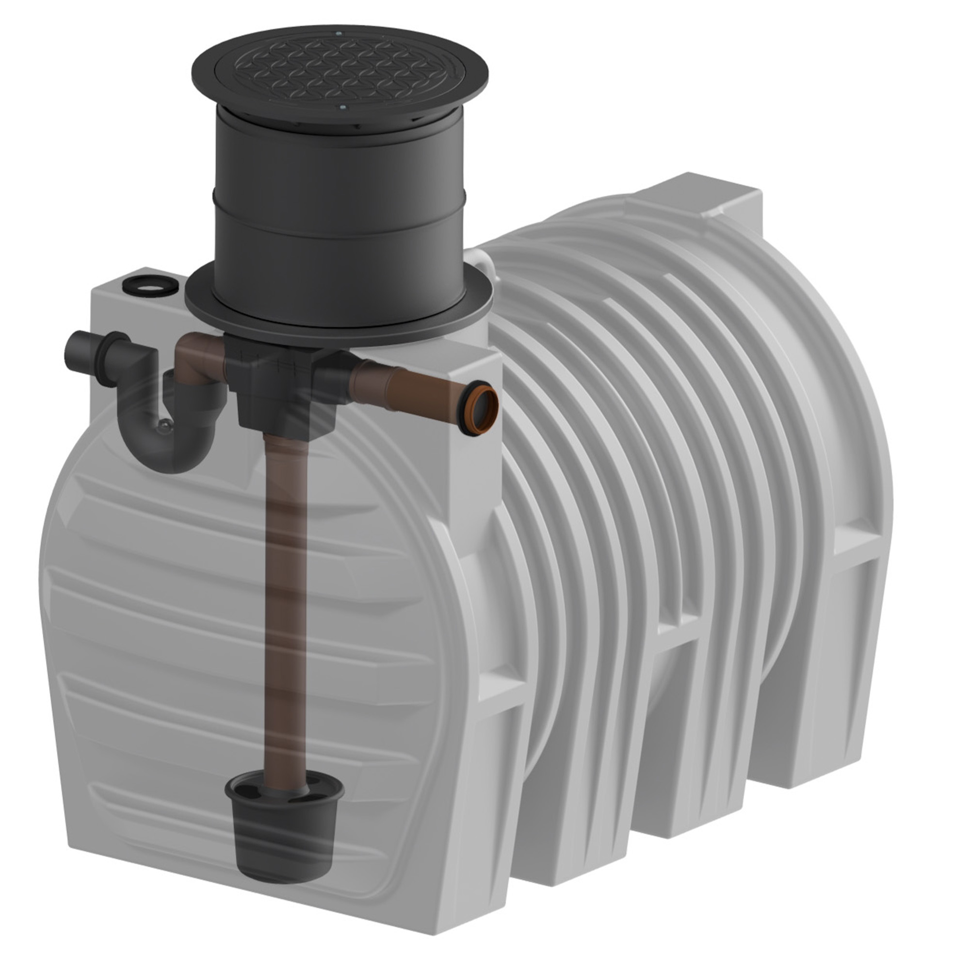 Innenansicht des 3300 Liter Erdtanks mit Tankeinbaufilter