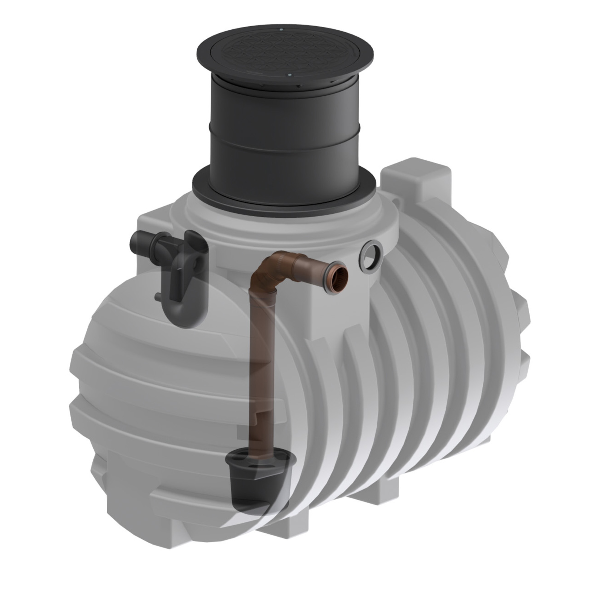 Innenansicht eines 2200 Liter Erdtanks mit Zulaufberuhiger