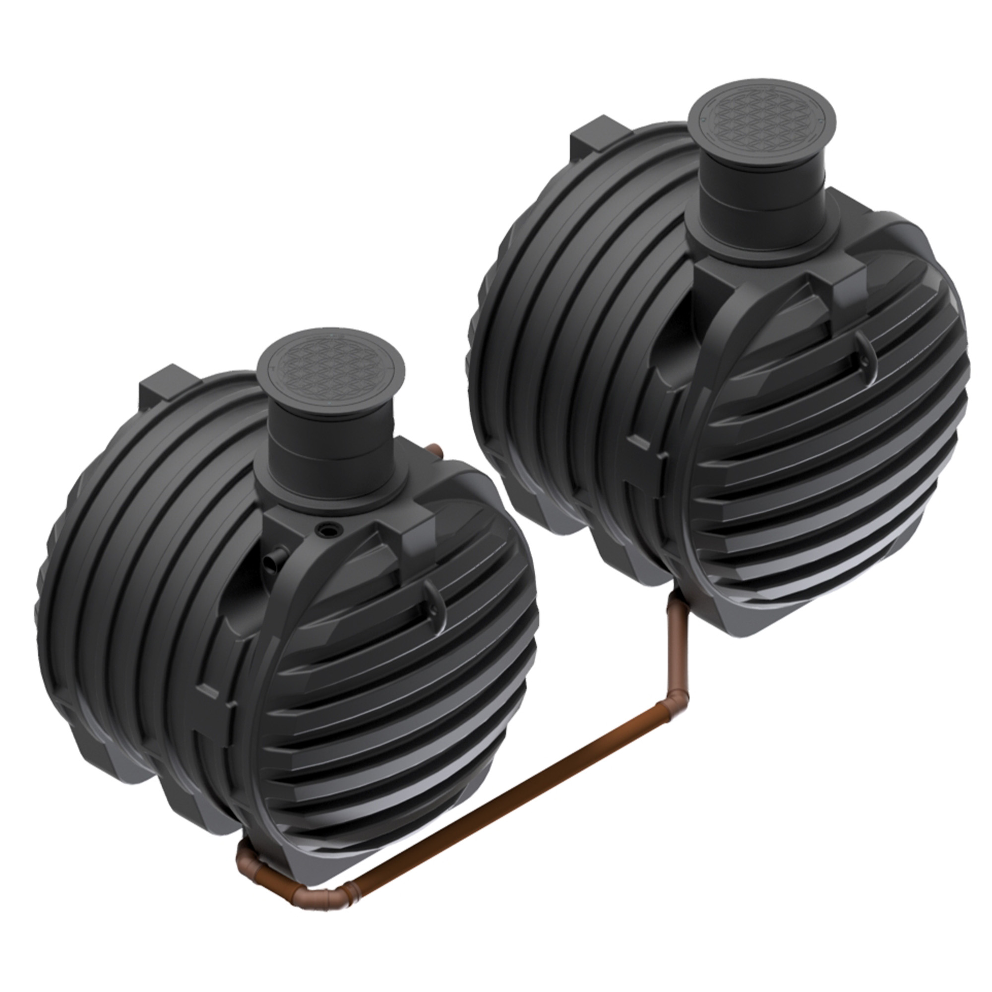 zwei miteinander verbundene Erdtanks mit insgesamt 13000 Liter Volumen, Ansicht seitlich von oben