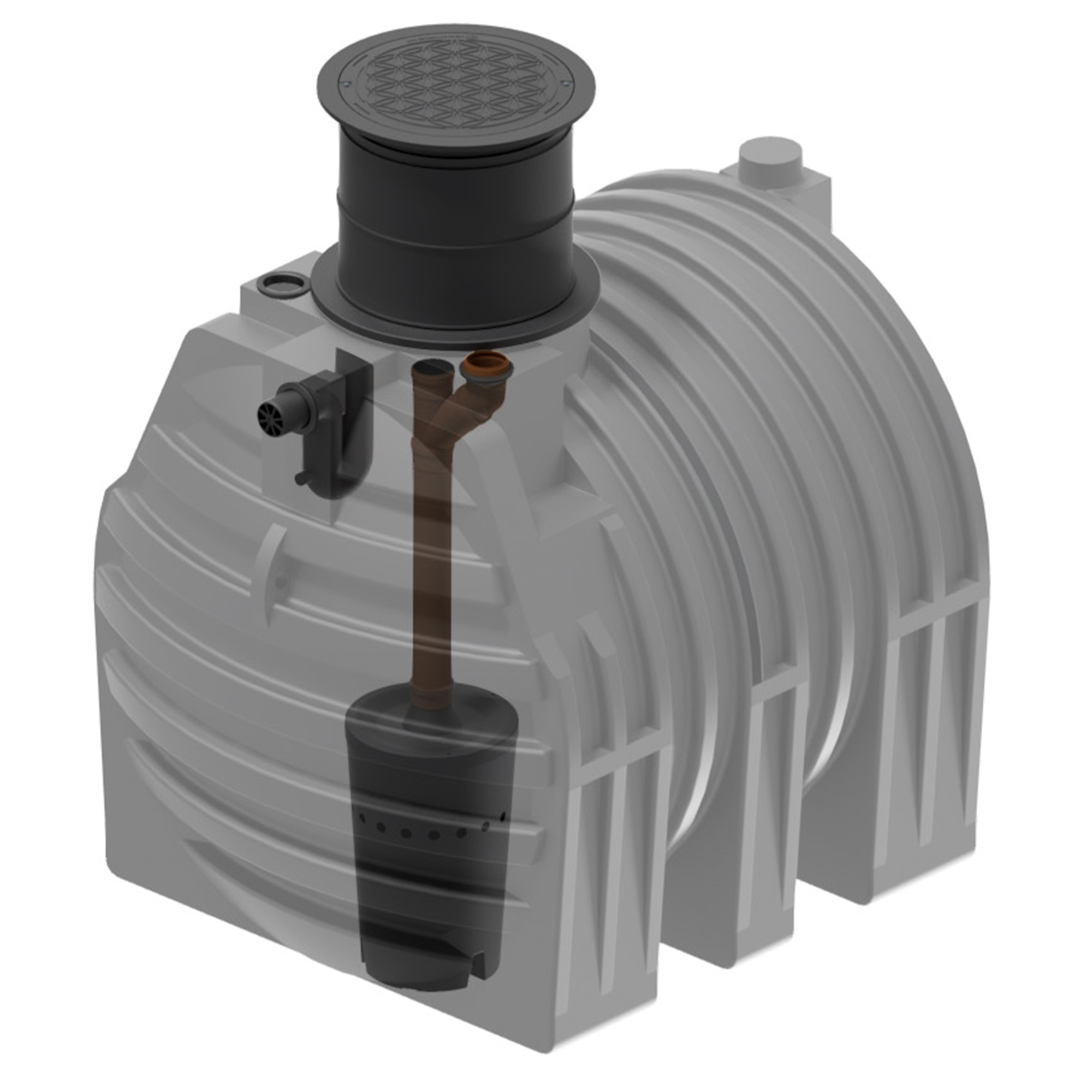 Innenansicht des 4700 Liter Erdtanks mit Biovitor Filter