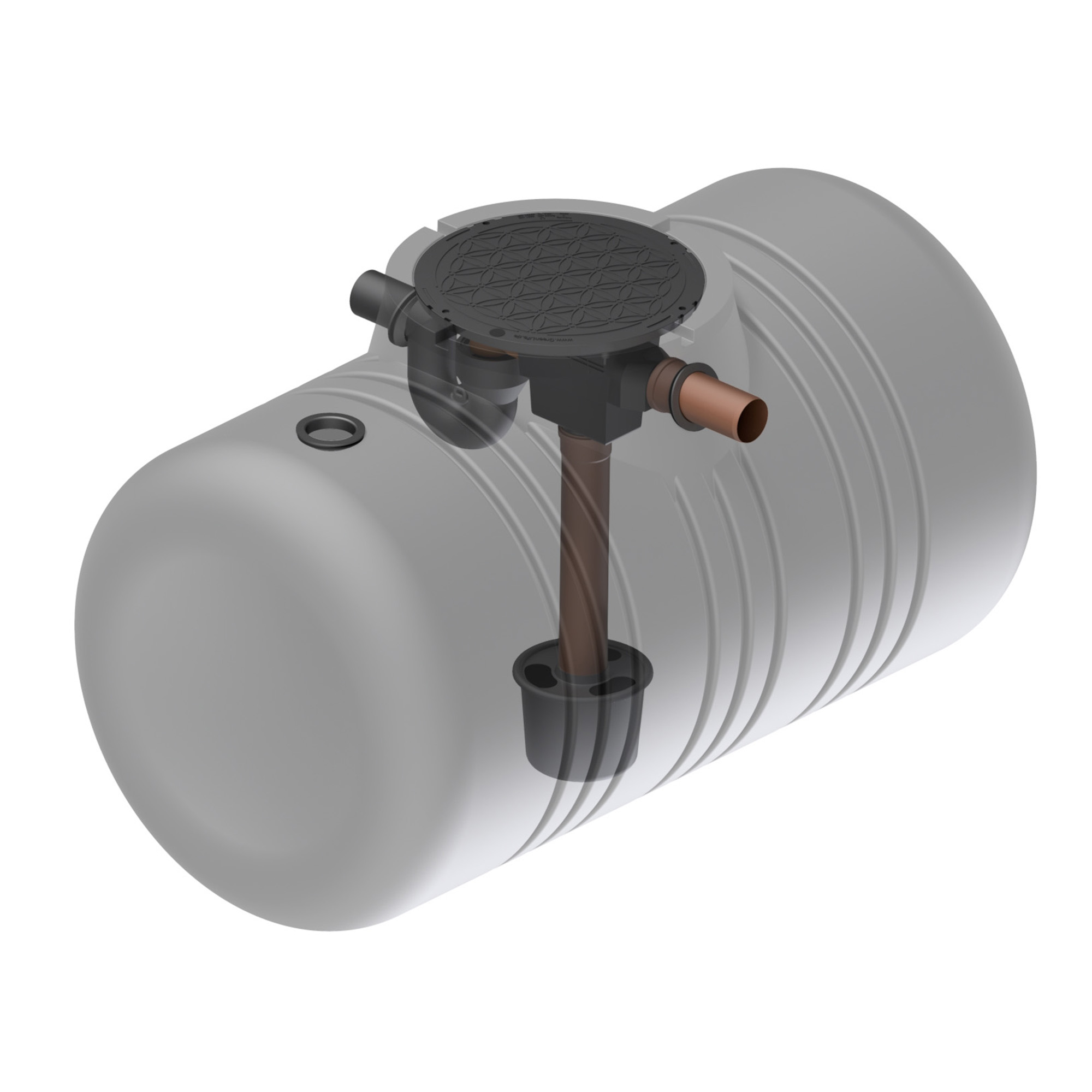 Erdtank 2100 Liter mit Tankeinbaufilter Innenansicht