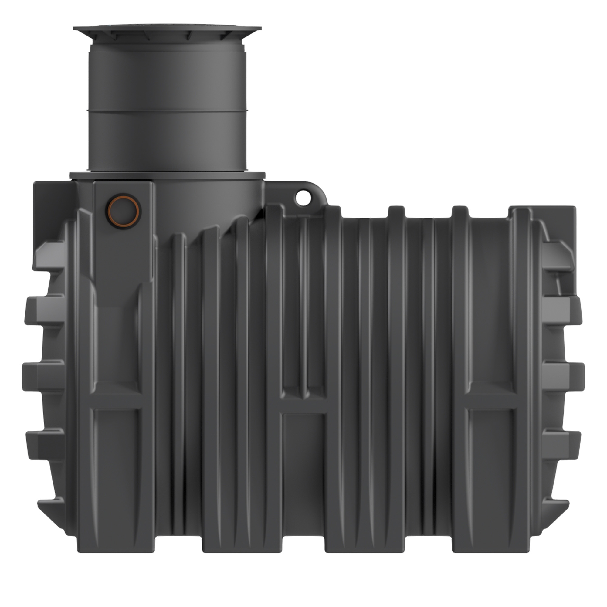 3200 L grundwasserstabiler Erdtank mit Tankeinbaufilter, Seitenansicht