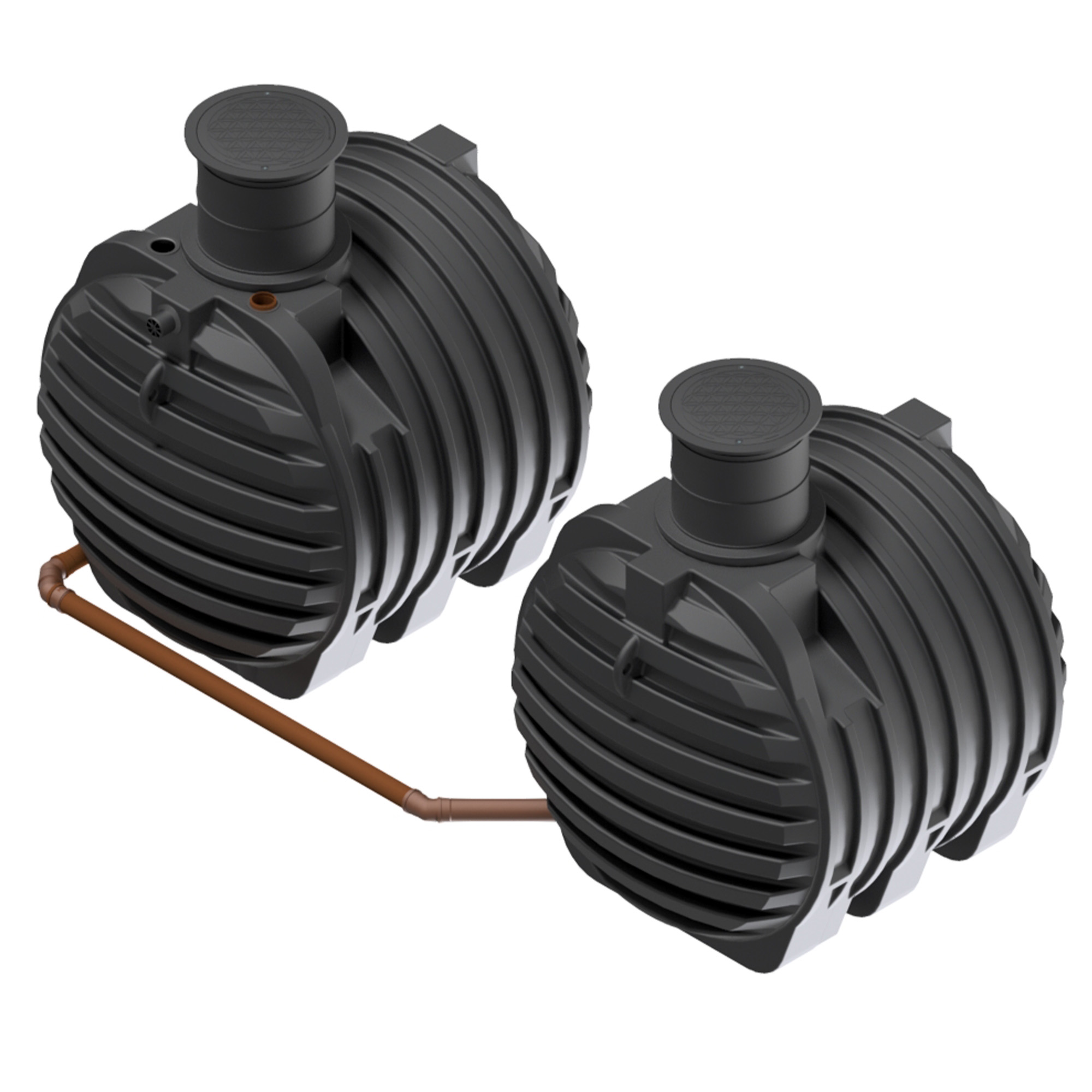 zwei miteinander verbundene Erdtanks mit insgesamt 13000 Liter Volumen, Ansicht seitlich von oben