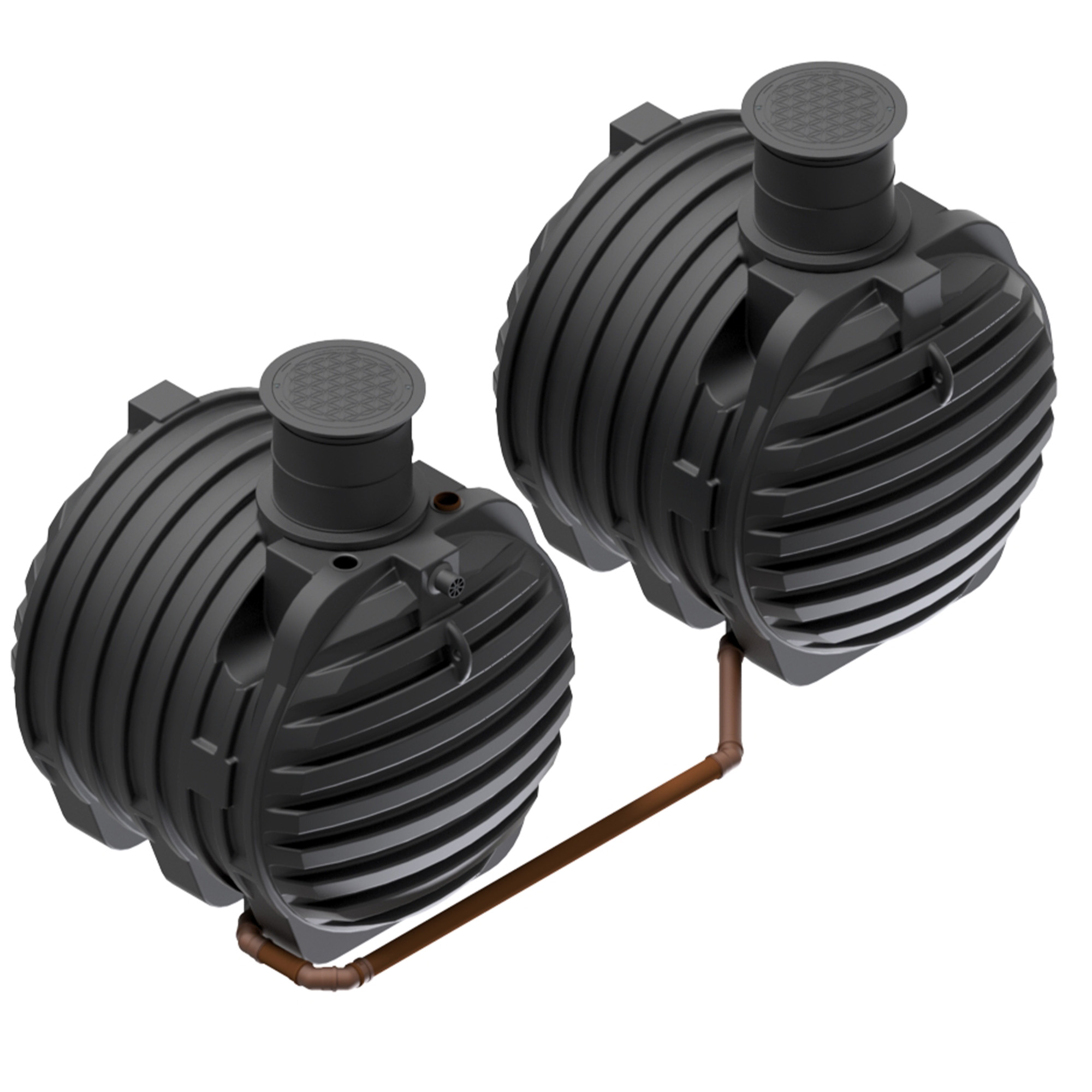 zwei miteinander verbundene Erdtanks mit insgesamt 13000 Liter Volumen, Ansicht seitlich von oben