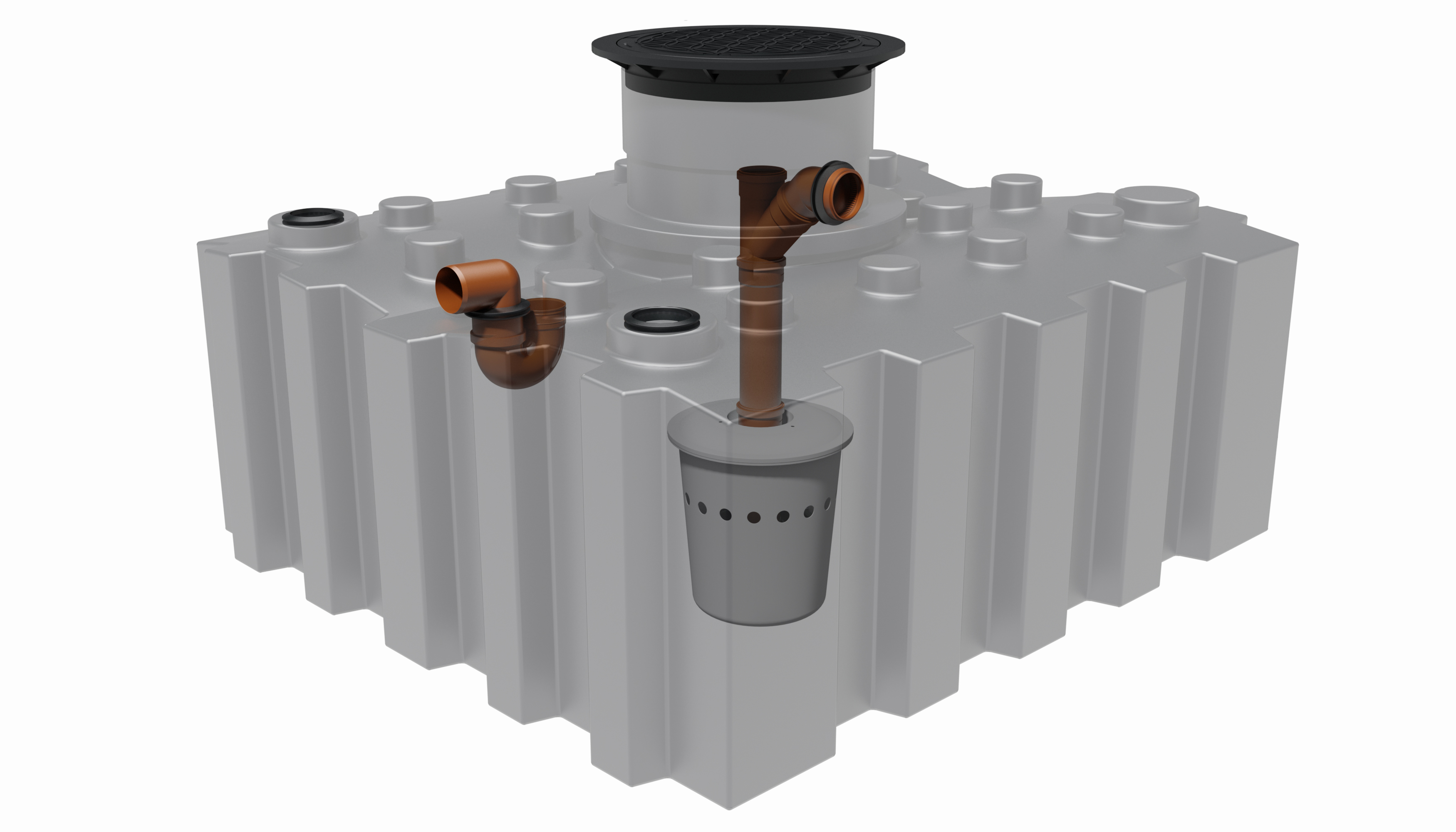Flachtank 3000 Liter mit integriertem BioVitor, Innenansicht sichtbar