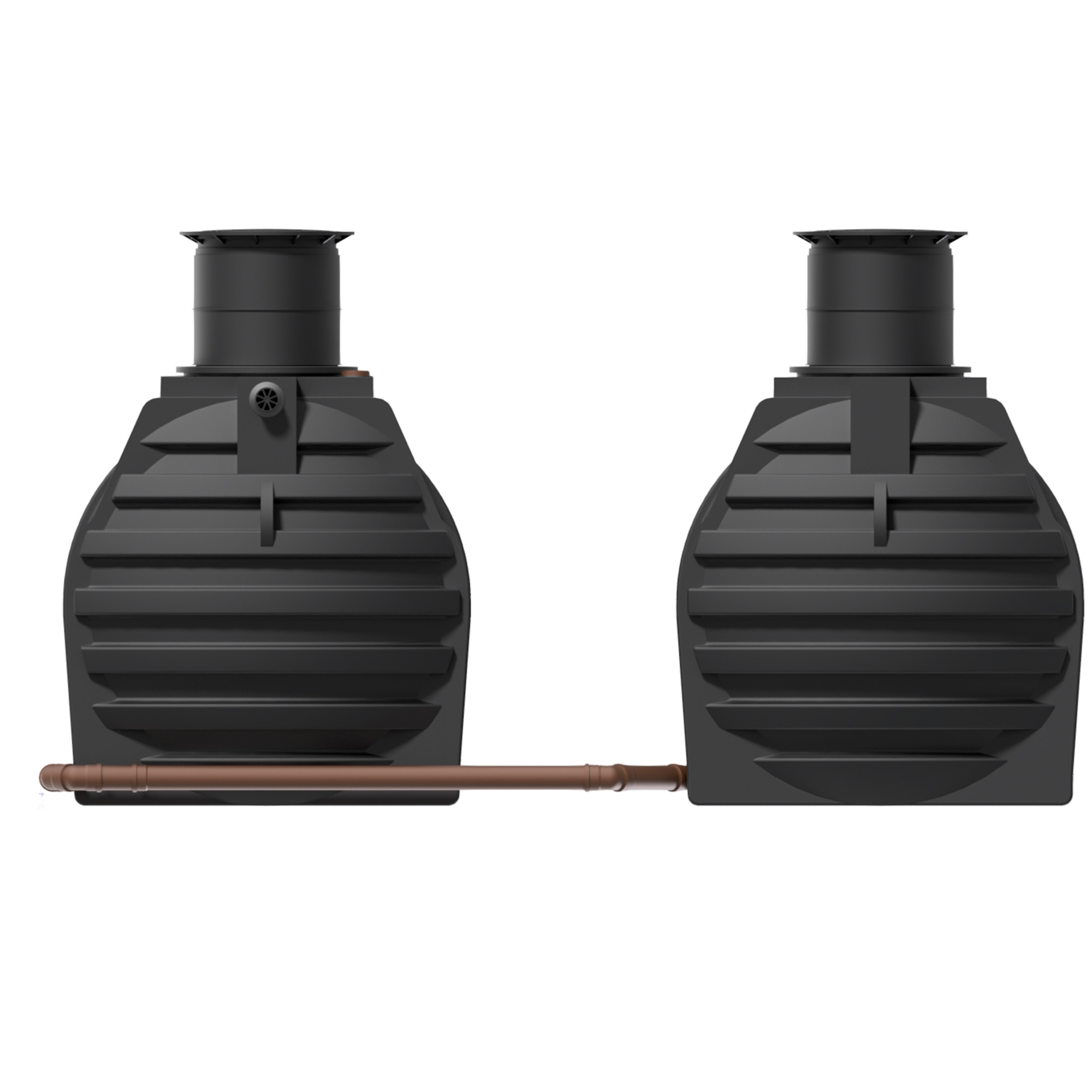 zwei miteinander verbundene Erdtanks, 9400 Liter, Rückansicht